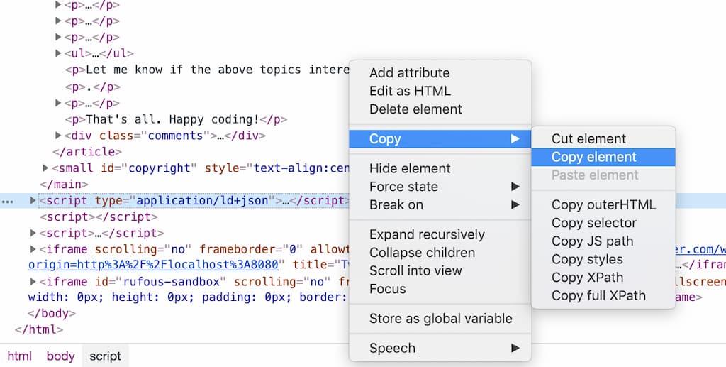 Copy the element with ChromeDevTools